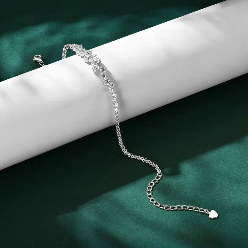 Lnngy Moissanite Bracelet With Certificate 925 Sterling Silver Adjustable Double Chain Bracelets for Women Wedding Jewelry Gift