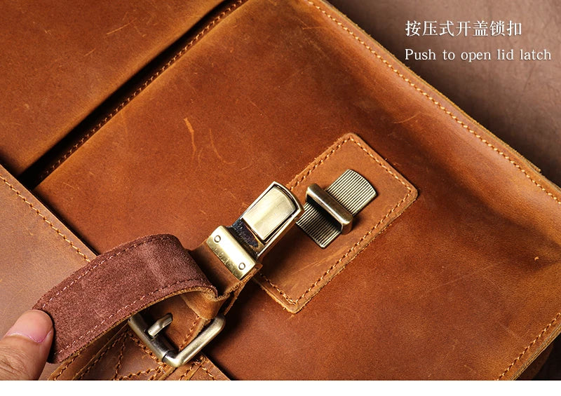 LUOKIR Vintage Crazy Horse Briefcase Travel Genuine Leather Handbag Luxury Men's Messenger Computer Shoulder Bag 14 Inch Laptop
