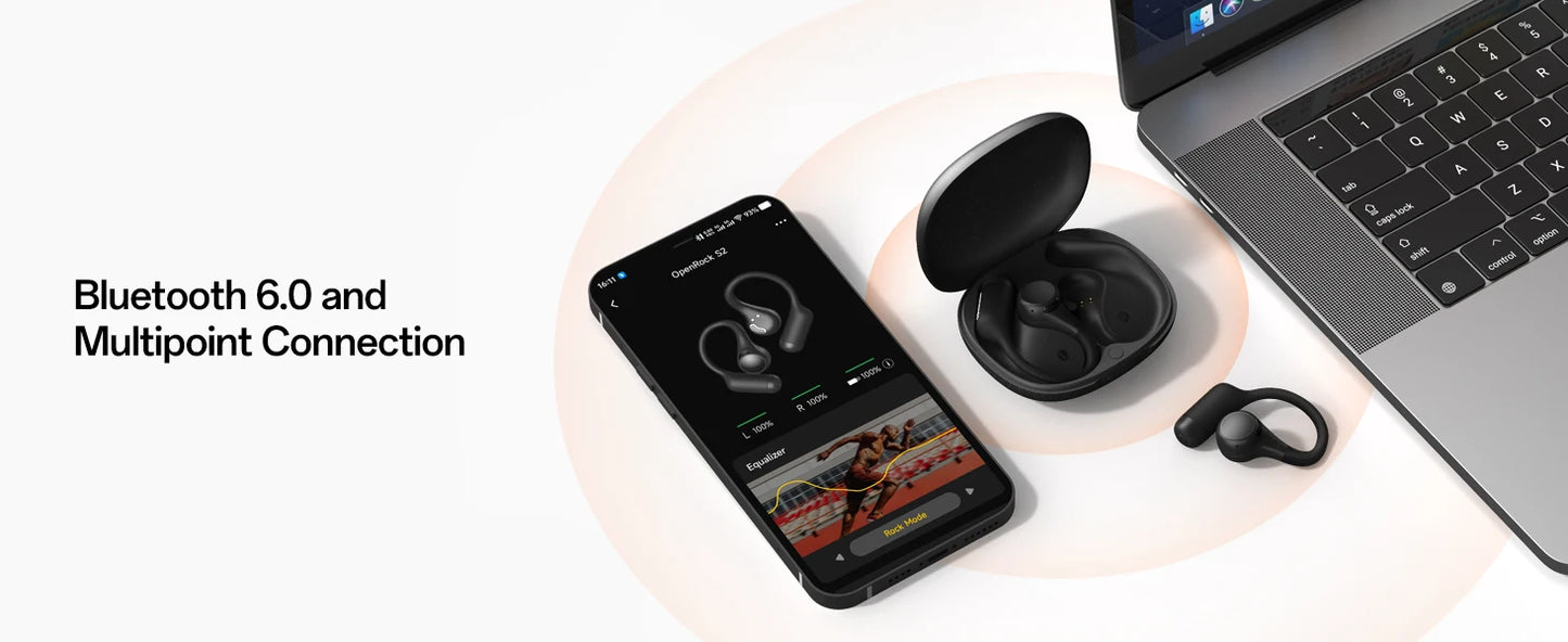 OpenRock S2 Open Ear Bluetooth 6.0 Earphones Hi-Res LDAC Headphones IPX5 Wireless Sports Earbuds With AI ENC Mic OWS APP Support