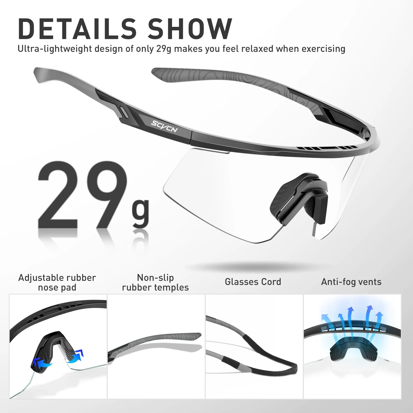 SCVCN Photochromic Sunglasses UV400 Cycling Glasses Bicycle Glasses Sports Men's MTB Road Bike Eyewear Protection Goggles UV400