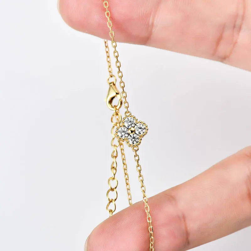 RAPRGOLD GRA Moissanite Four Clover Flower Charm Pendant Necklace Bracelet Set for Women S925 Sterling Silver Fine Jewelry Gifts