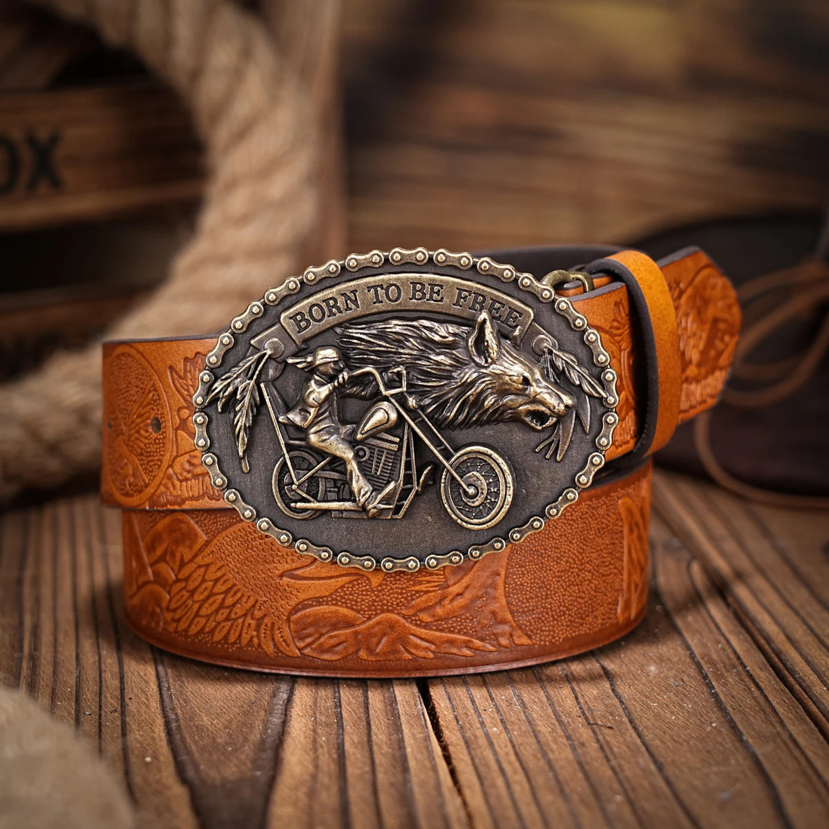 Western denim PU Belt - men's decorative printed carved denim waistband