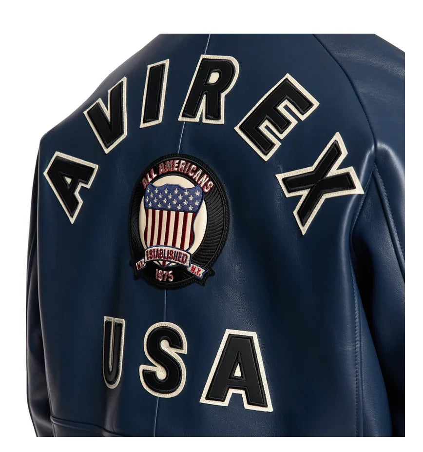 AVIREX Fall New ICON JACKET Sheepskin Leather Jacket Men's Bomber Flight Suit Embroidered Jacket Casual Top US Size Loose Fit