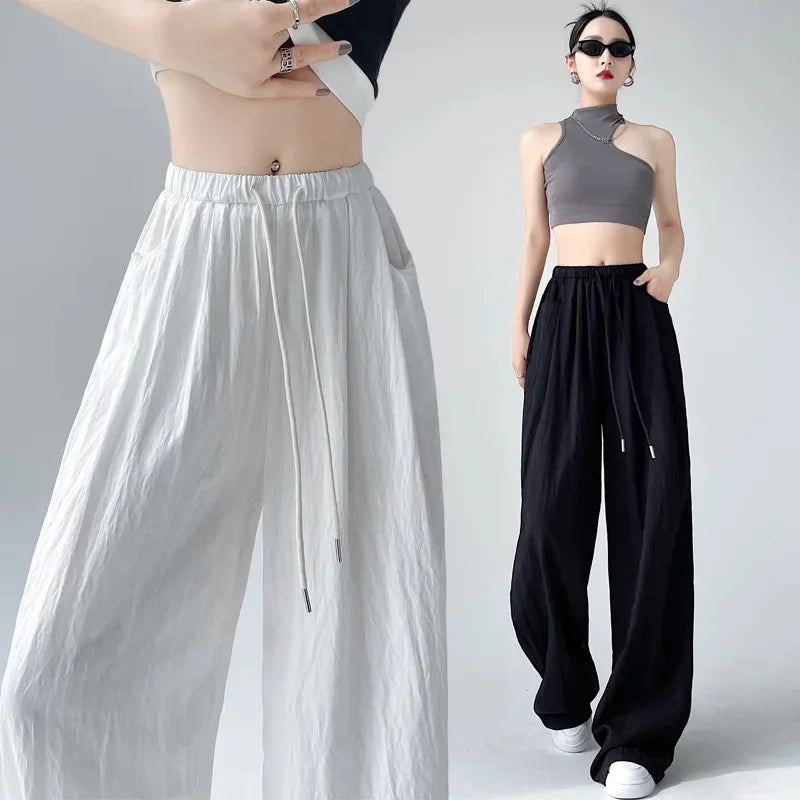 Ice Silk Wide Leg Pants Women Summer Thin Loose Casual Sun Protection Straight Leg Yamamoto Pants Lazy Dragging Pants