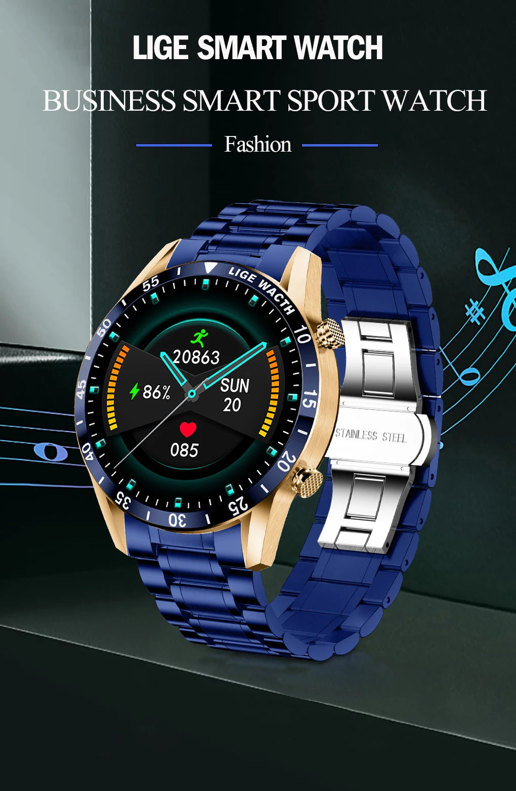 LIGE Original Smart Watch Men 1.39” HD Screen Bluetooth Call Men's Bracelet Heart Rate Blood Pressure Monitor Sports Smartwatch