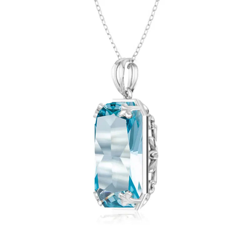 Real 925 Sterling Silver Aquamarine Necklace Pendant Anniversary Banquet Accessories Woman Fine Jewelry 2022 New Without Chain