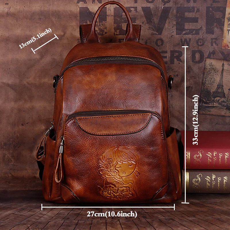 MOTAORA 2025 Leather Women's Bag Retro Embossing Backpack For Ipad Book Travel Handbag Female Shoulder Bag Vintage Messenger Bag