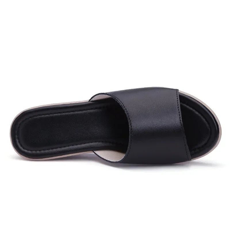Women’s Split Leather Wedge Platform Slippers – Summer Slides
