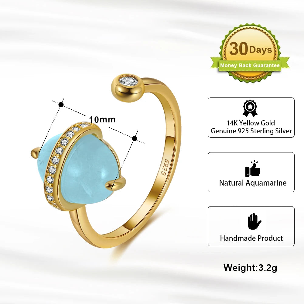 ORSA JEWELS 925 Sterling Silver Natural Aquamarine Earrings Necklace Ring Set 14K Gold Plated for Women Jewelry Sets Gift SSGM04