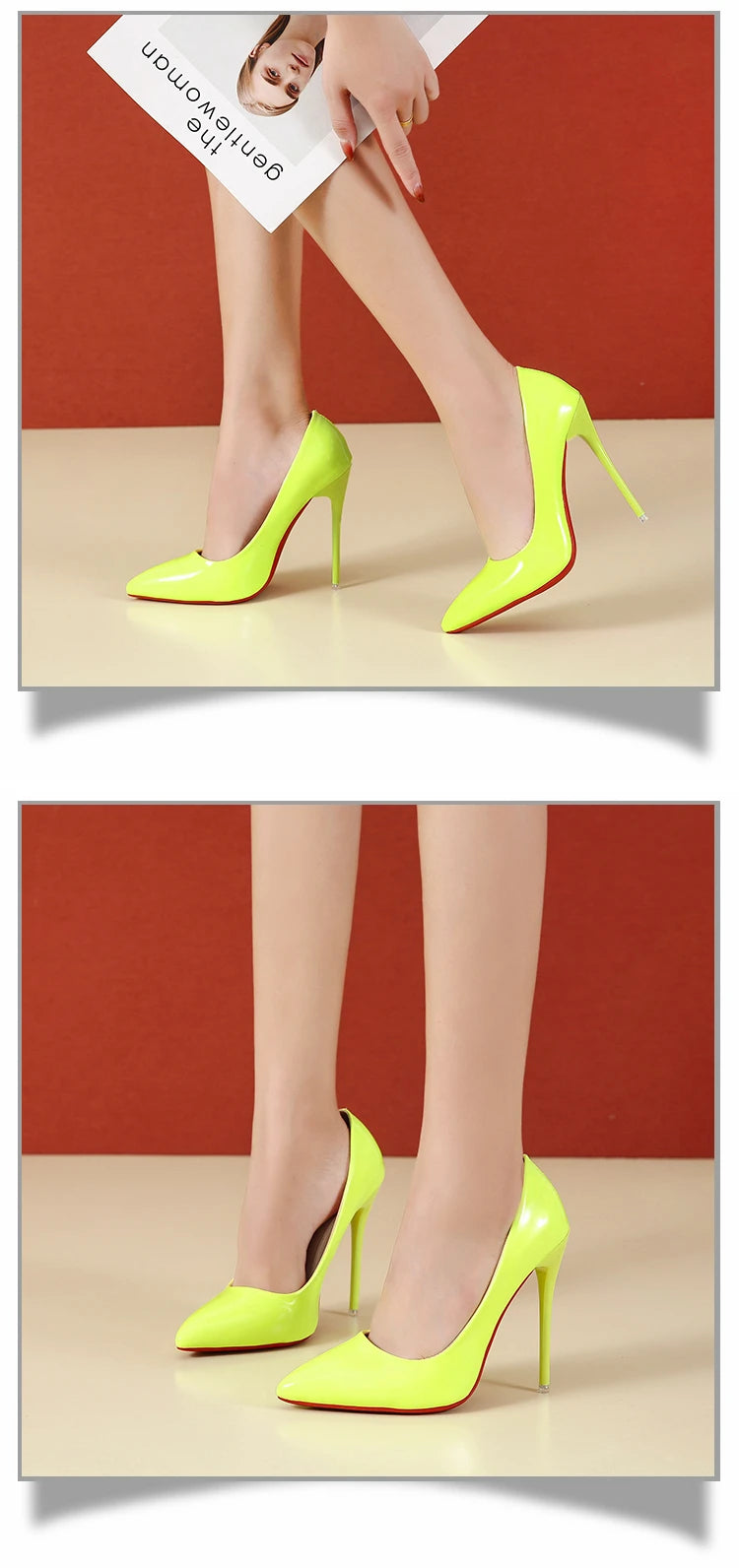 Temperament 12cm Super High Thin Heels Shoes Women Pumps Pointed Toe Colorful Patent Leather Stiletto Wedding Shoe Size 45