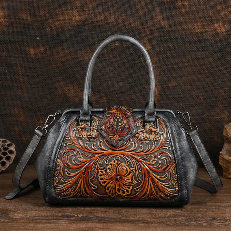 MOTAORA New Vintage Embossed Handmade Handbag For Women Versatile PU Leather Shoulder Bag Large Capacity Crossbody Bags Female