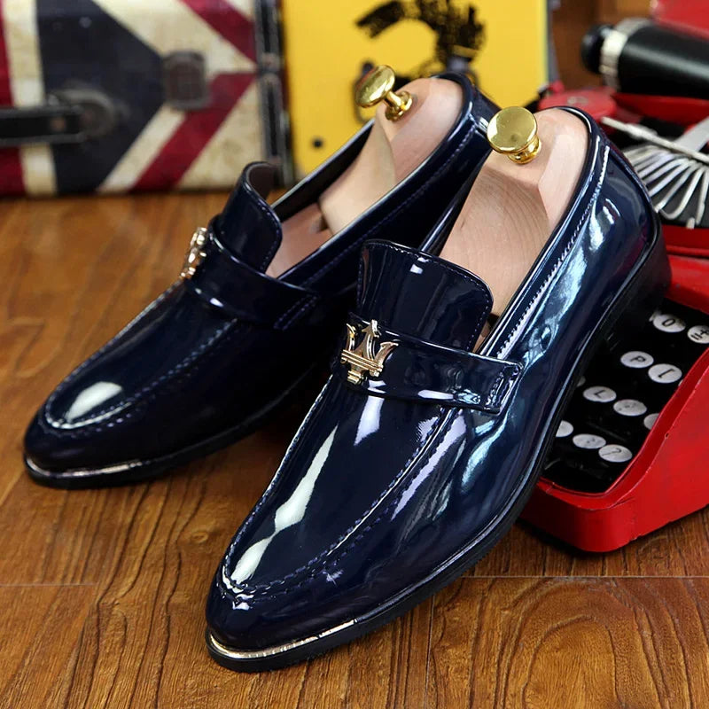 Men Glitter Leather Loafers – Pointed Toe Slip-On Party Dress Shoes