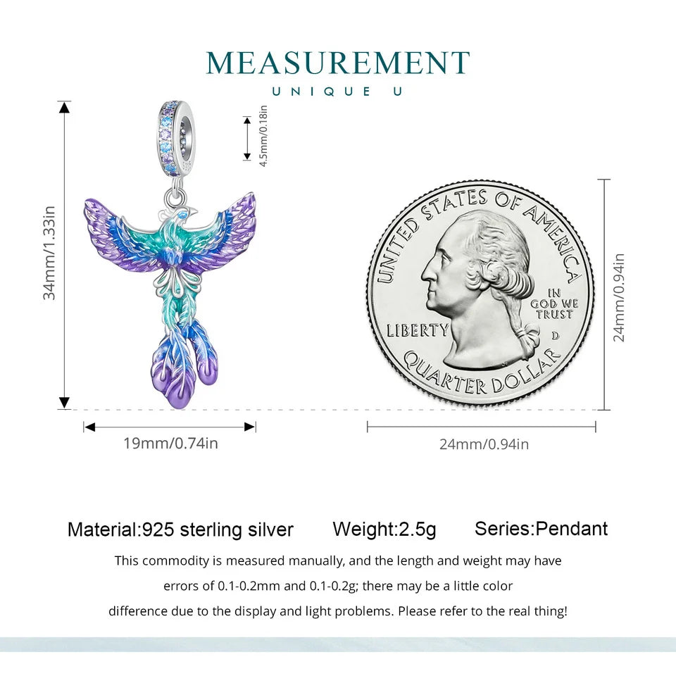 Bamoer 925 Sterling Silver Phoenix Pendant Dragon Charms Enamel Process Plated Platinuma Fit Women DIY Bracelet Fine Jewelry
