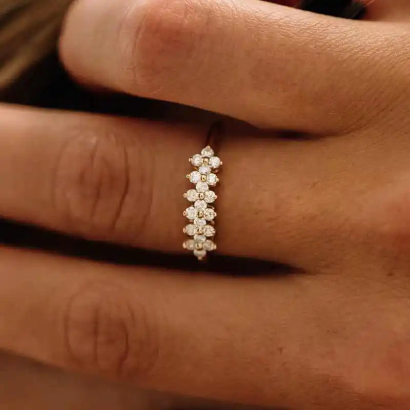 Lnngy 2mm Moissanite Ring With Certificate 925 Sterling Silver Cluster Flower Wedding Rings For Women 14k Gold Plated Jewelry