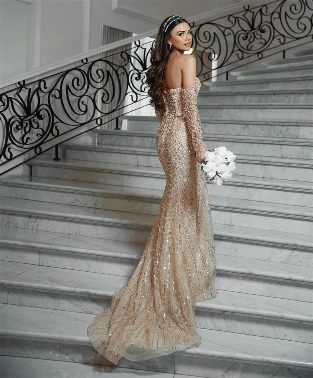 Mila Strapless Wedding Party Dress Customized Cascading Ruffle Lace-Up Evening Dresses Mermaid Court Train vestidos de fiesta