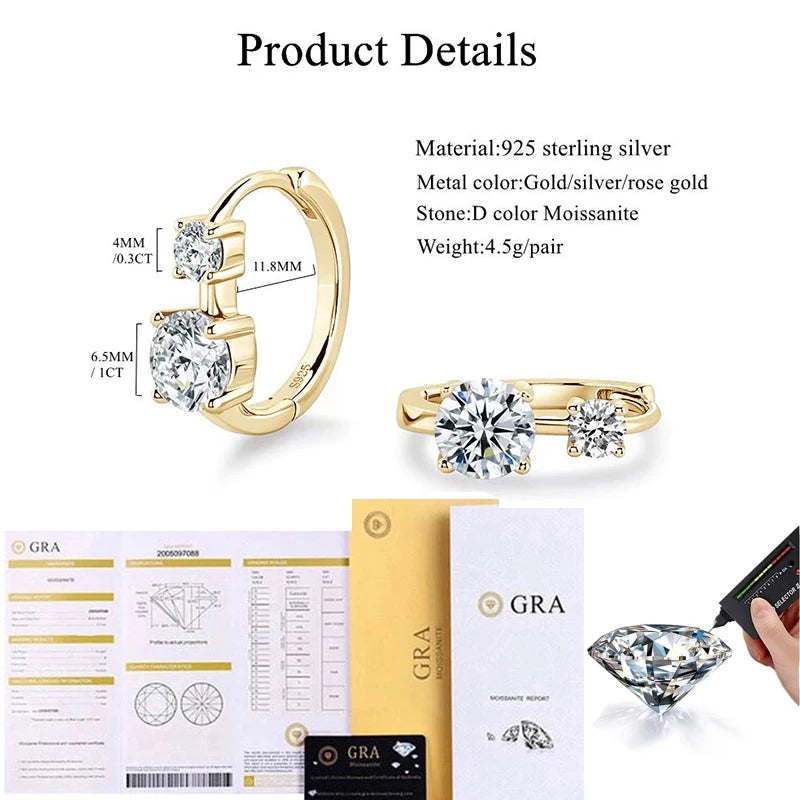Lnngy 6.5mm Moissanite Earrings With Certificate Brinco Prata 925 Sterling Silver Hoop Earring For Women Korean Ear Jewerly