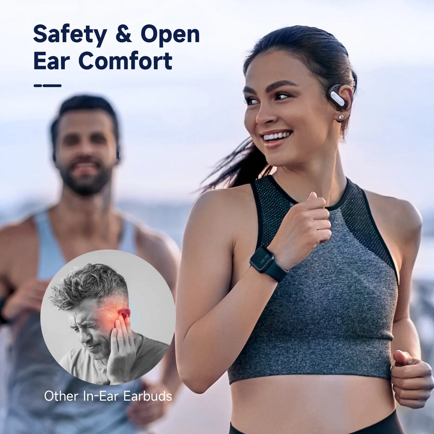 Oneodio OpenRock Pro Open Ear Wireless Headphones Sports Air Conduction Bass Earphones Bluetooth 5.2 Earbuds TWS With 4 Mic ENC