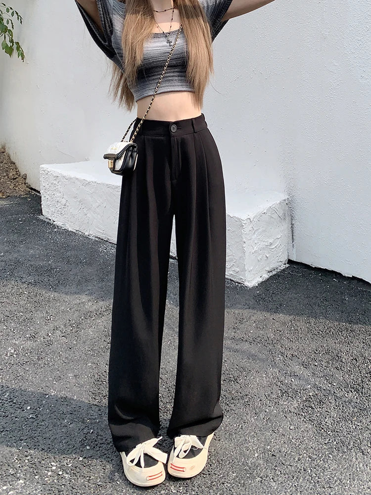 plus Size Women's Casual Wide Leg Pants High Waist Slimming Trousers Versatile Spring Faion Korean Sle Commute Pants