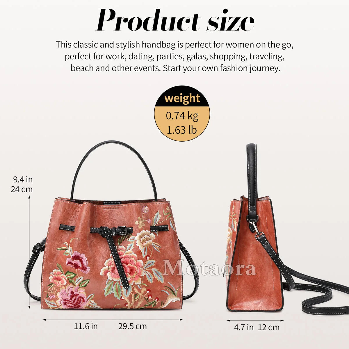 MOTAORA Vintage Chinese Embroidery Leather Shoulder Bag Women Large Capacity Crossbody Bucket Bag Ladies Fashion Handbag NEW