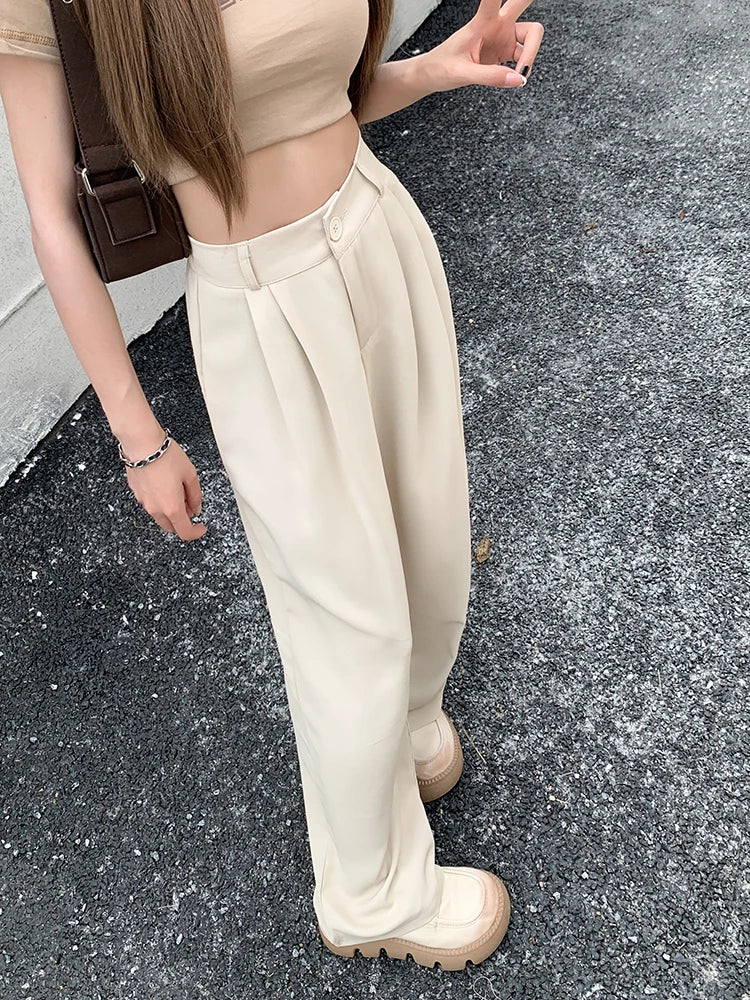 plus Size Women's Casual Wide Leg Pants High Waist Slimming Trousers Versatile Spring Faion Korean Sle Commute Pants