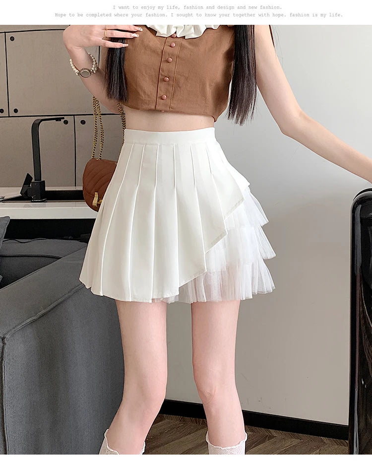 Slimming A-Line Skirt for ort Women High Waist Pleated Commuter Sle Net Gauze f Body Skirts Fem Faion