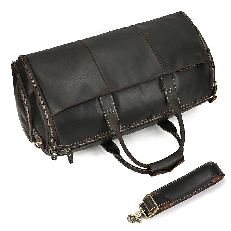 Crazy Horse Leather Folding Suit Bag Man Business Travel Bag With Shoe Pocket Clothes Cover Luggage Duffel Bag Man Bag For Suits