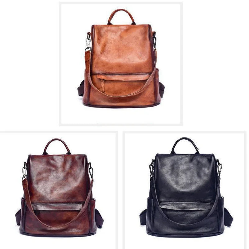 MOTAORA Vintage Women Backpacks 2025 New Genuine Leather Anti Theft Backpack Cowhide Large Capacity Ladies Travel Luxury Bags