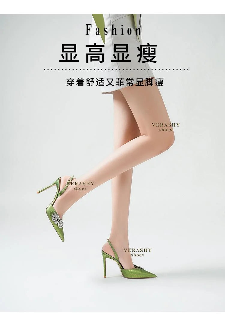 New Green Lady Sandals Fashion Thin Heel Slingback Woman Pumps Sexy Female Dress Party High Heels Shoes
