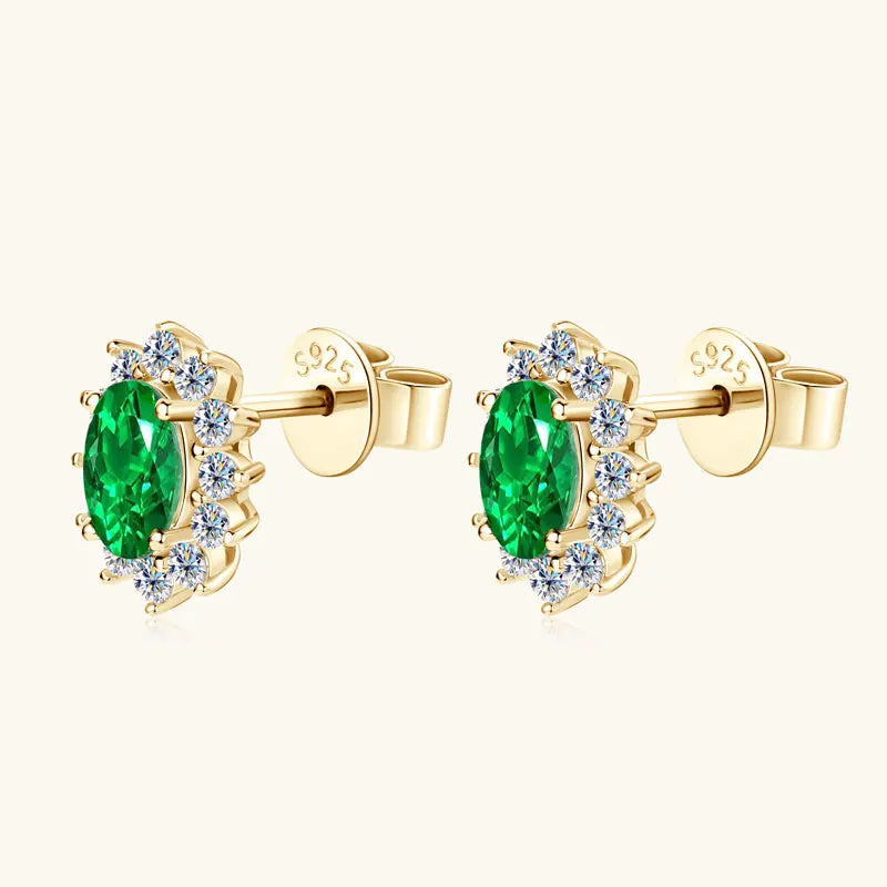 Lnngy Oval/Marqusie Cut Artificial Emerald Stud Earring for Women ohrringe silber 925 Sterling Silver Earring Daily Jewelry Gift