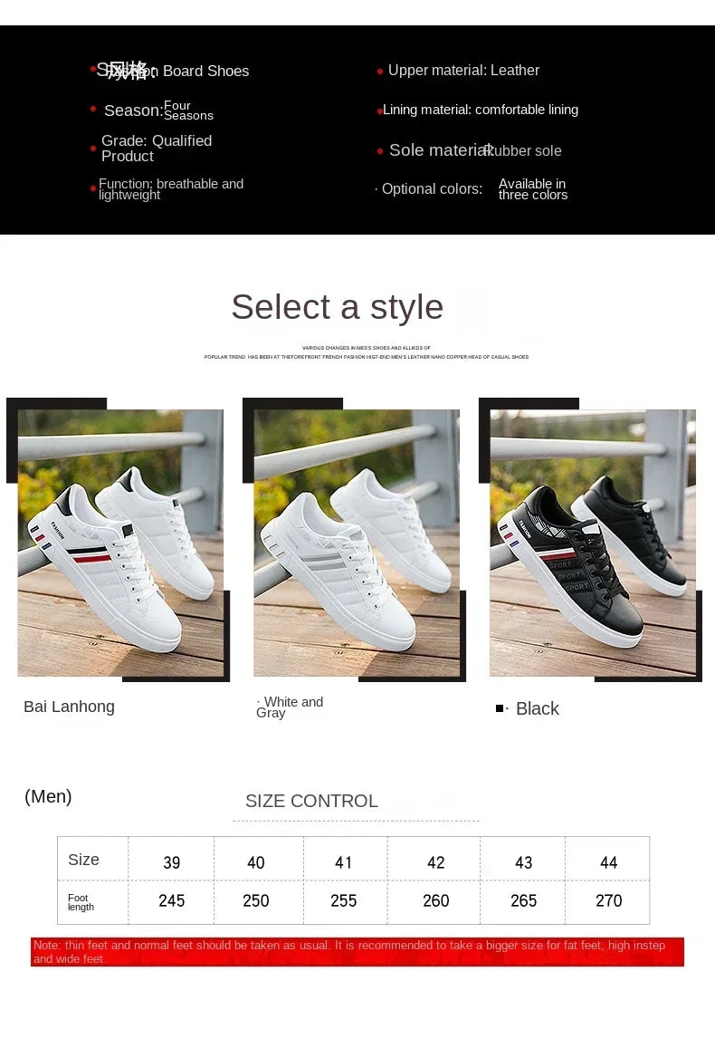 2024 Mens Casual Sneakers New Fashion Lace-up White Shoes Student Comfort Sports Plus Size Vulcanized Shoes Zapatillas De Hombre