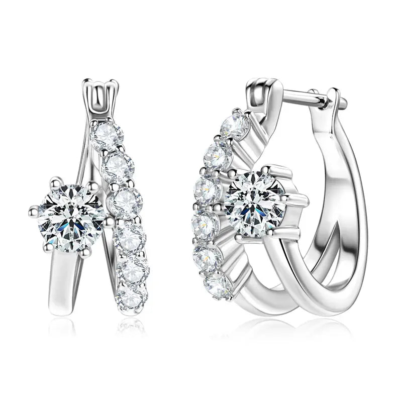 Lnngy Sparkling 4MM&2MM Moissanite Earring Original 925 Sterling Silver Hoop Earrings For Women Girls Korean INS Jewelry Gifts