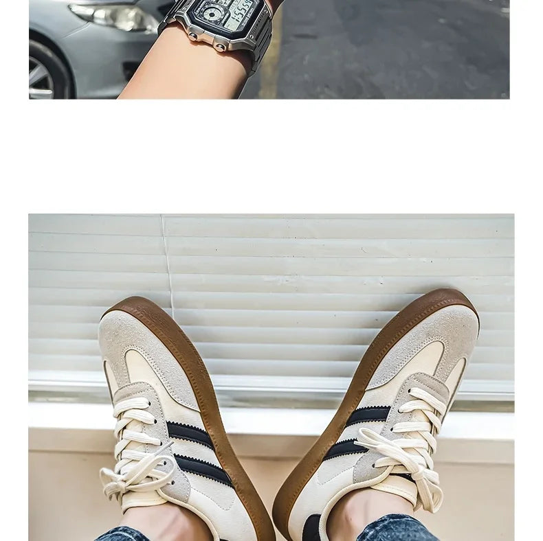 Men's Casual Retro German Training Shoes Lace-up Lightweight Comfortable Sports Flat Shoes Men Skateboard Running Shoes