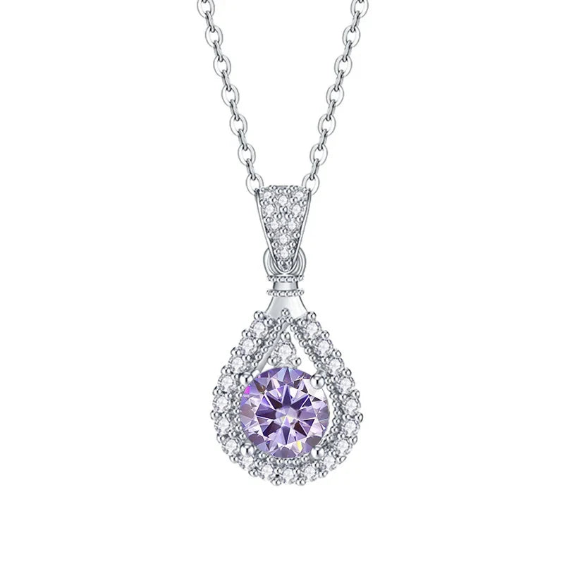 JoyceJelly 1CT Colorful Moissanite Necklace Sterling Silver 925 Jewelry Female Water Drop Shaped Pendant Top Quality Dating Gift