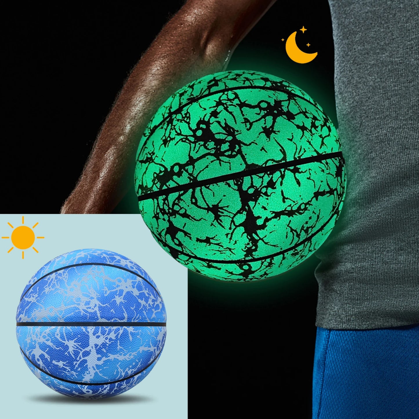 Night Use Composite Leather Luminous Size 5 6 7 Basketball For Boys&Girls-Night Ball Game,Glow In The Dark,In&Outdoor Training