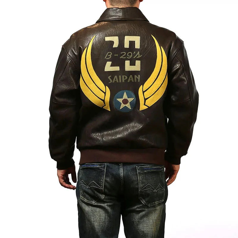 Saipan B29 Bomber Flight Suit Genuine Leather Jacket Men's New Zealand Sheepskin Fat Plus Size Bubble Leather Leather Coat tops