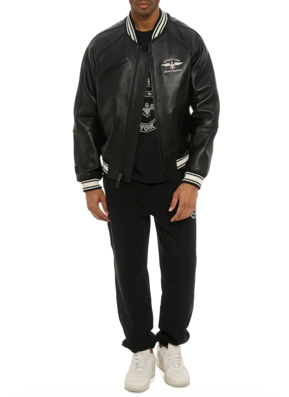 AVIREX New European lambskin genuine leather jacket men's baseball jacket US size fashion sports leisure rock embroidery coat
