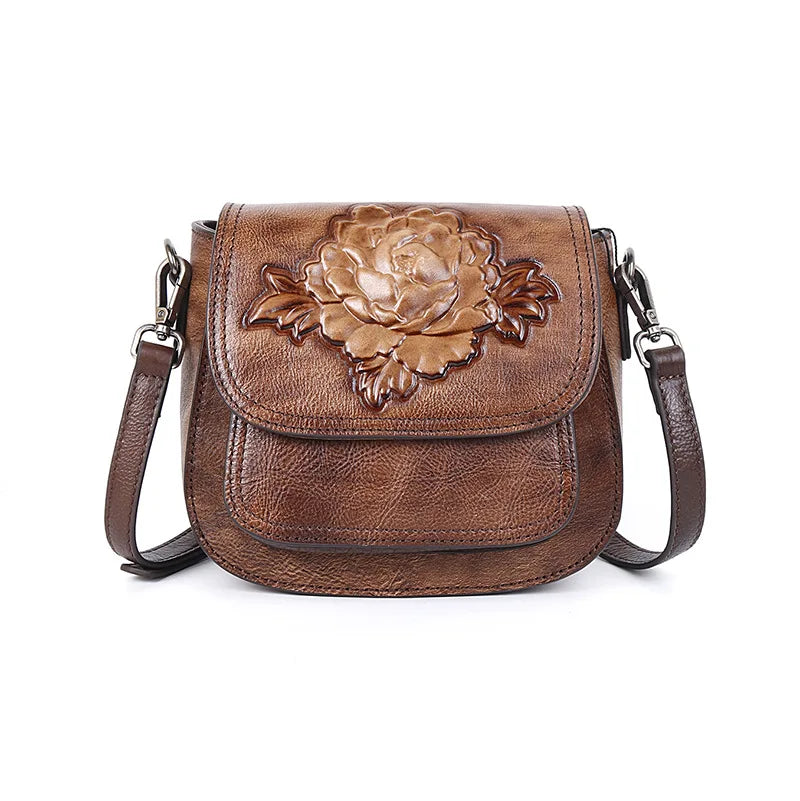 MOTAORA Women Shoulder Bag Luxury Retro Saddle Bags For Ladies Genuine Leather Messenger Bags Female Handmade Embossed Women Bag