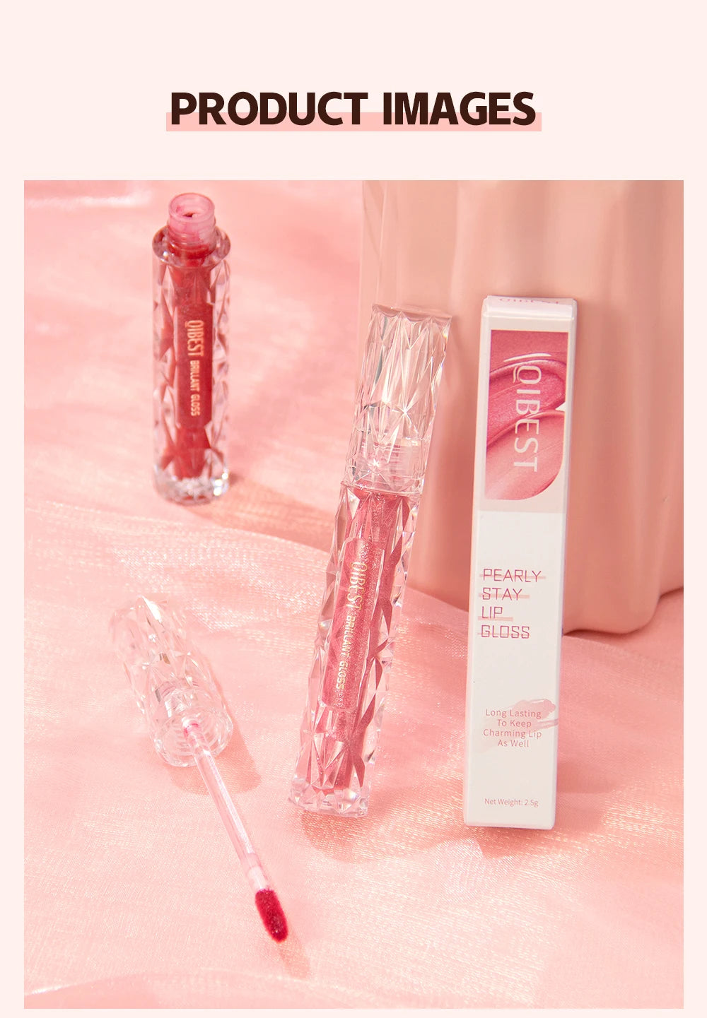 QIBEST Shimmer Lip Gloss Diamond Glitter Lip Tint Waterproof Long Lasting Matte Liquid Lipstick Red Purple Lipgloss Women Makeup