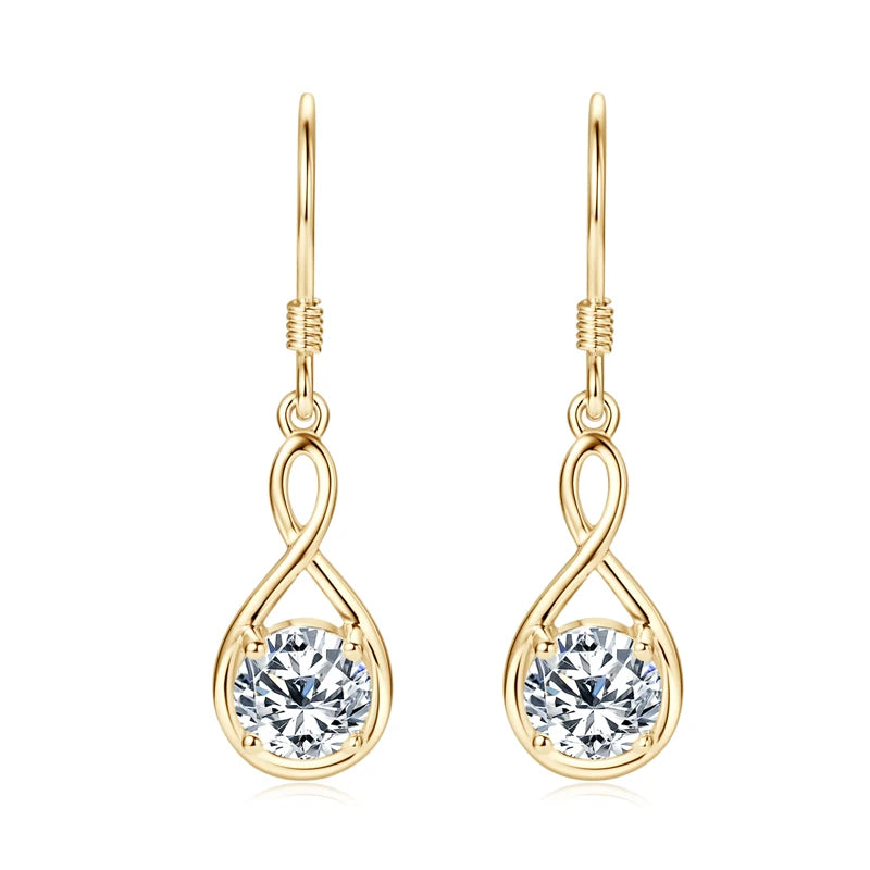 Lnngy 1.0ct Round Moissanite Dangle Hook Earring 925 Sterling Silver Ladies Light Luxury Earring for Women Fashion Jewelry Gift