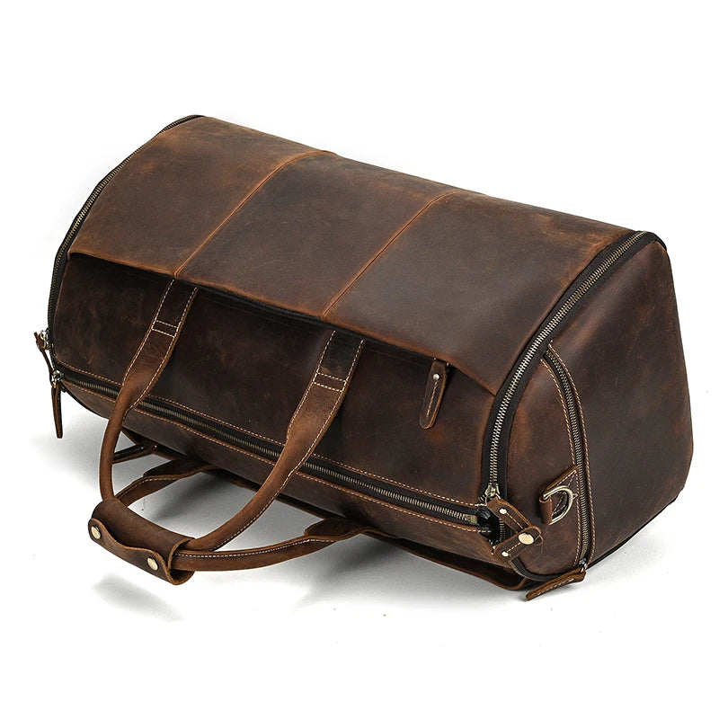 Crazy Horse Leather Folding Suit Bag Man Business Travel Bag With Shoe Pocket Clothes Cover Luggage Duffel Bag Man Bag For Suits