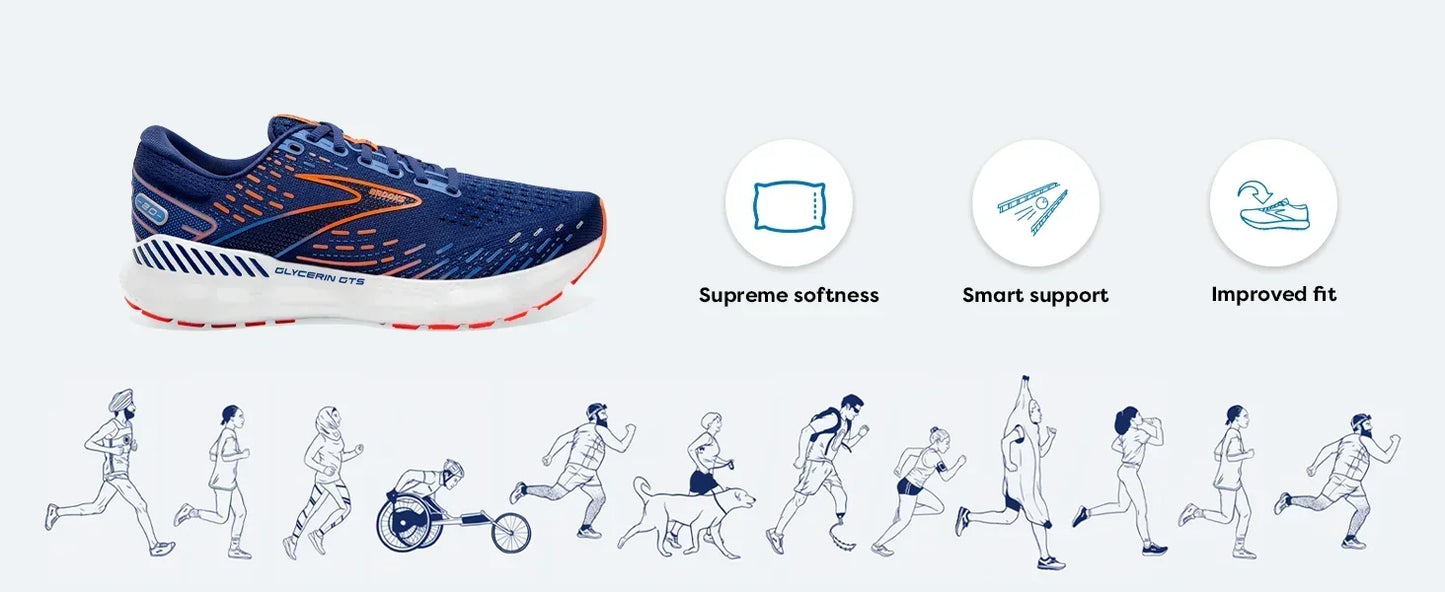 Brooks Men’s Glycerin GTS 20 Running Shoes Casual Sneakers Provides A Lightweight Fit and Responsive Cushioning for Every Step