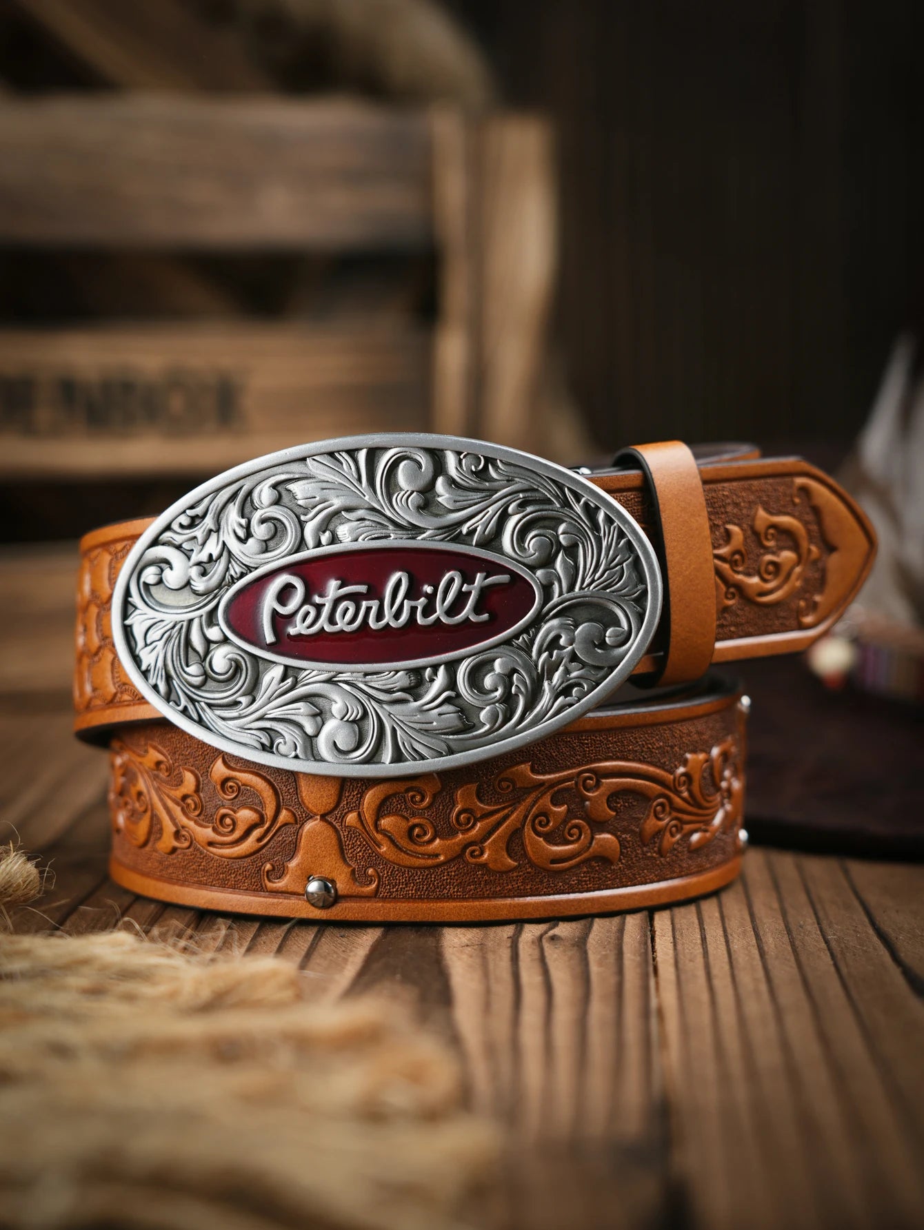 A men's western denim style PU belt