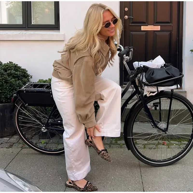 Street Women's Suede Bomber Jacket Fashion Lapel Zipper Full Sleeve Female Coats 2025 Spring Lady Casual Commute Vintage Outwear