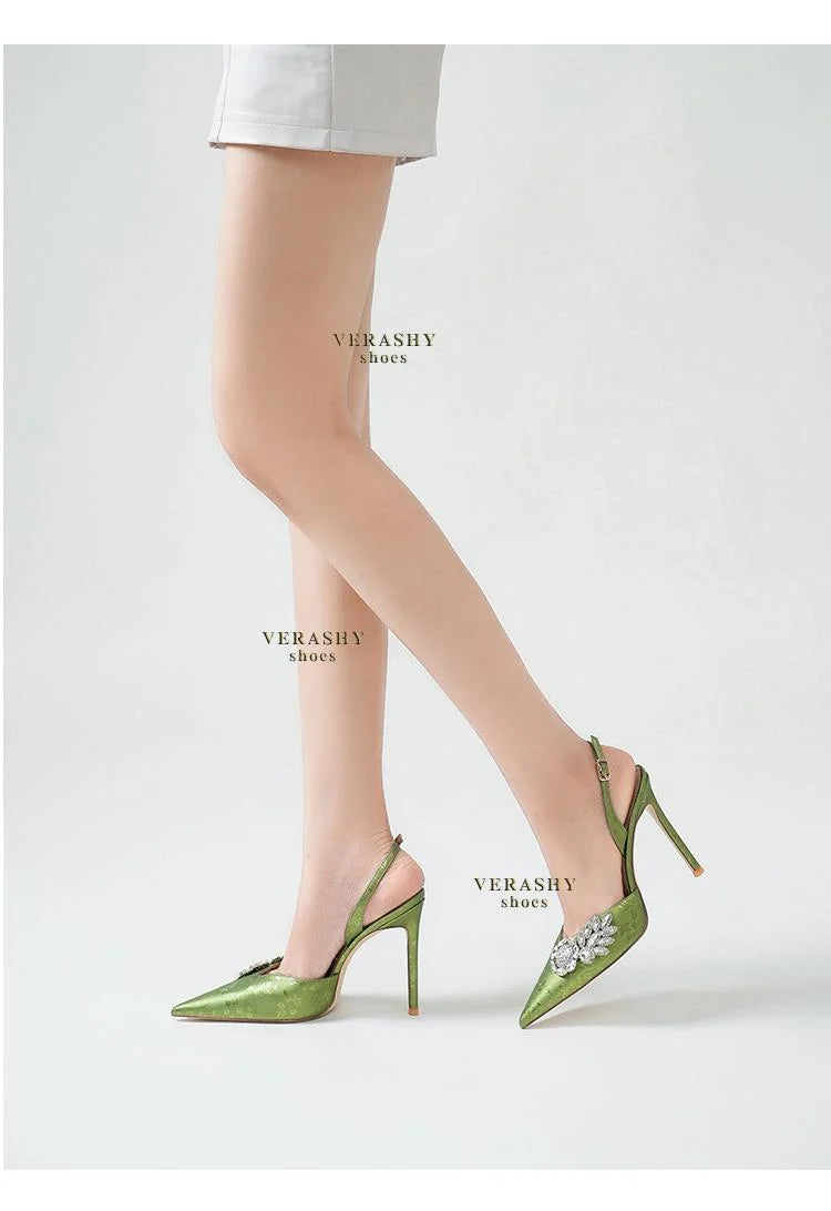 New Green Lady Sandals Fashion Thin Heel Slingback Woman Pumps Sexy Female Dress Party High Heels Shoes