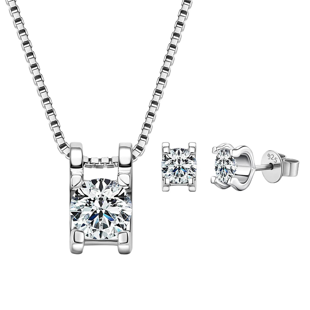 Lnngy 0.5ct-1ct Moissanite Pendant Necklace Earring For Women 925 Sterling Silver Stud Earrings Collares Mujer Bling Jewelry Set