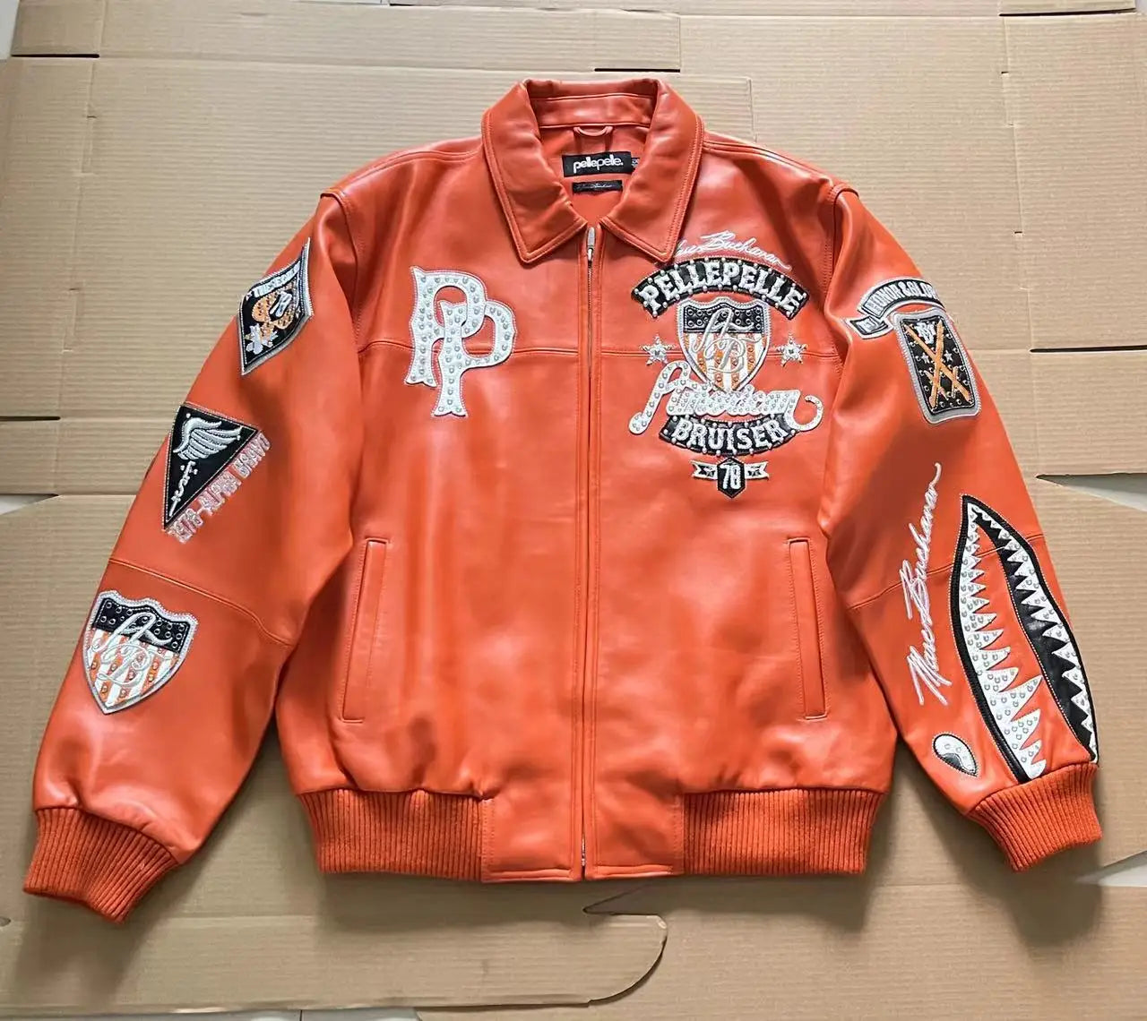 US size men's Hip Hop Sheep skin Varsity Jacket Embroidered Diamond Classic Casual Sport genuine leather Coat tops