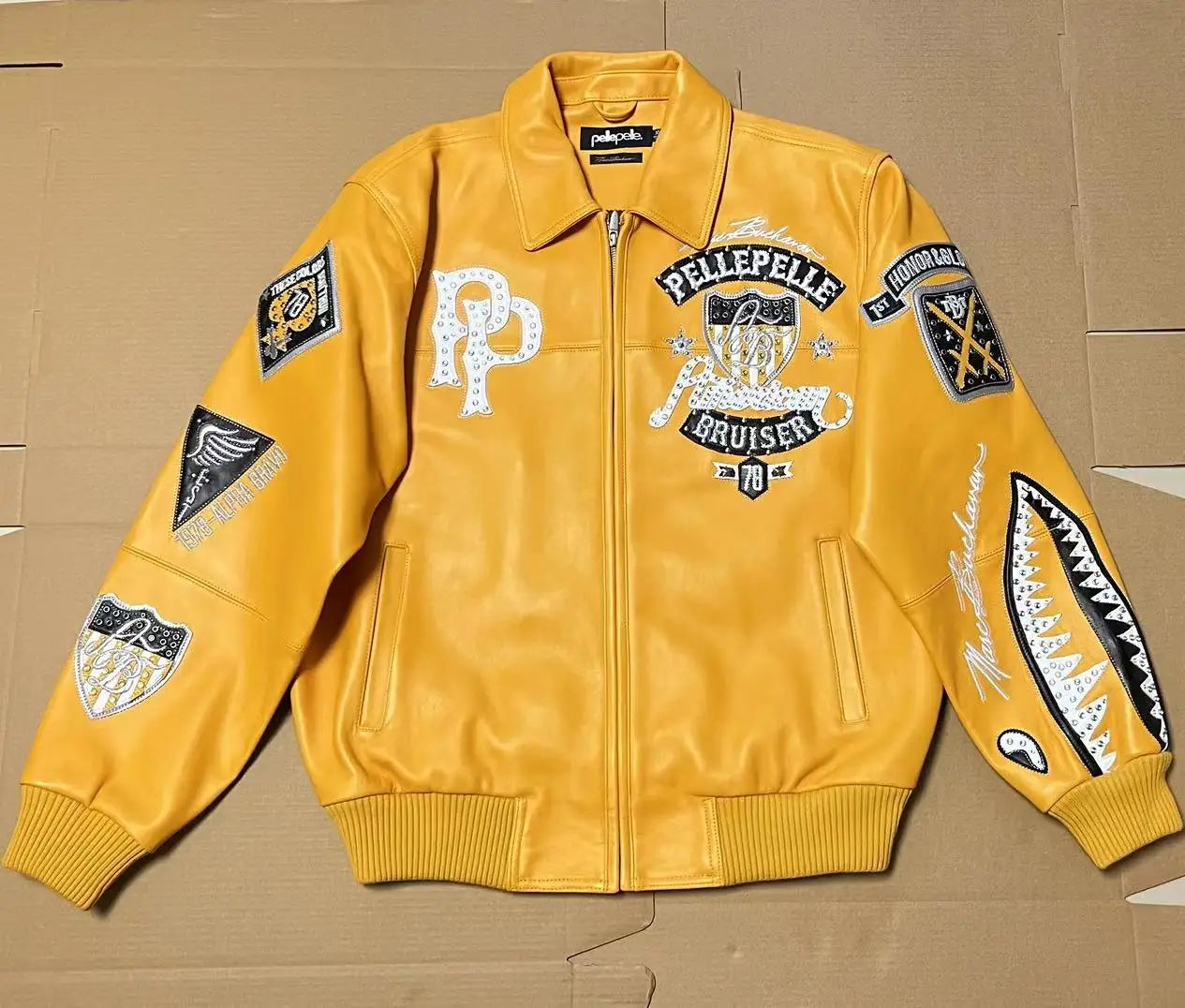 US size men's Hip Hop Sheep skin Varsity Jacket Embroidered Diamond Classic Casual Sport genuine leather Coat tops