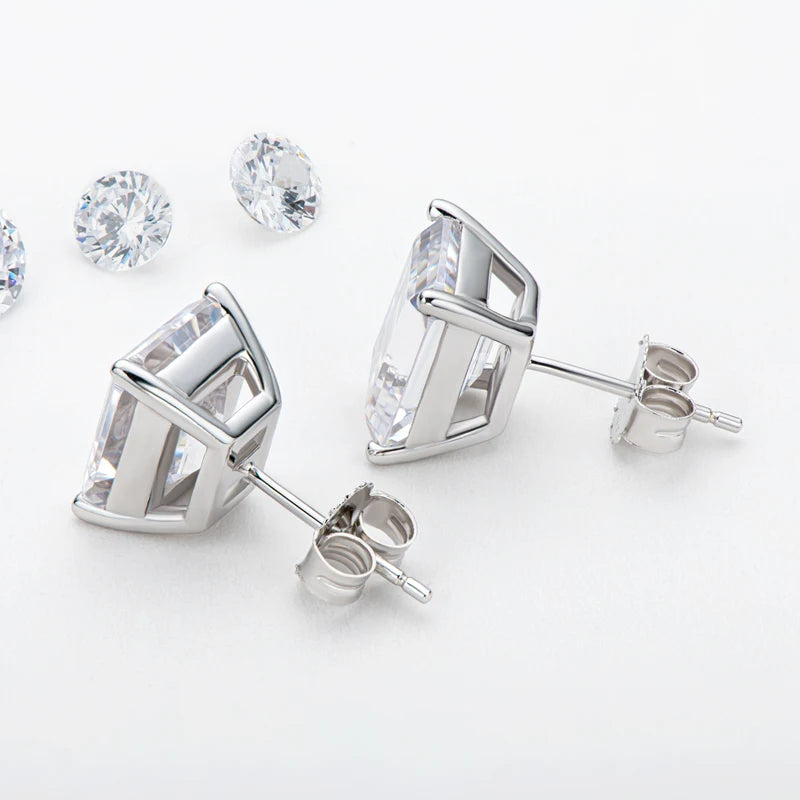 Lnngy Trendy Emerald Cut Cubic Zircon Stud Earring for Women pendientes plata 925 Sterling Silver Earrings Wedding Jewelry Gift