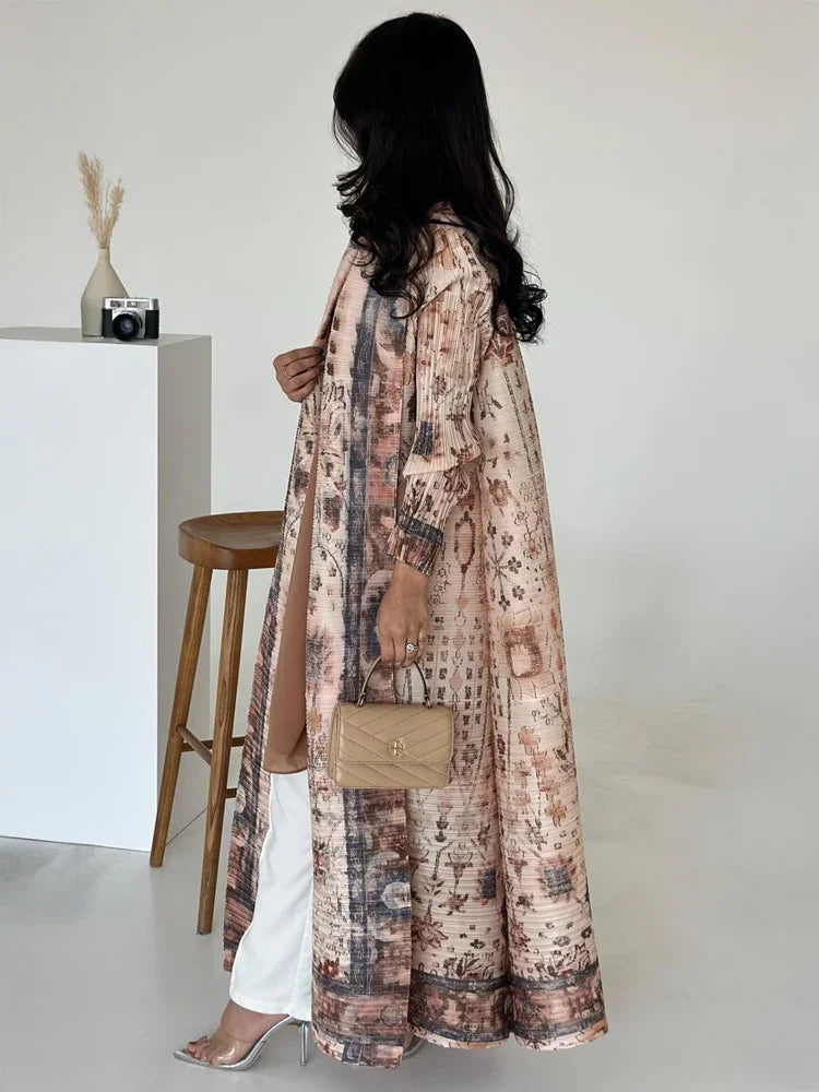 KAF Dubai Abaya Luxury Evening Coat Women Formal Robe Eid Abaya Ramadan 2025 Female Pleated Cardigan Long Sleeve Trench Coats