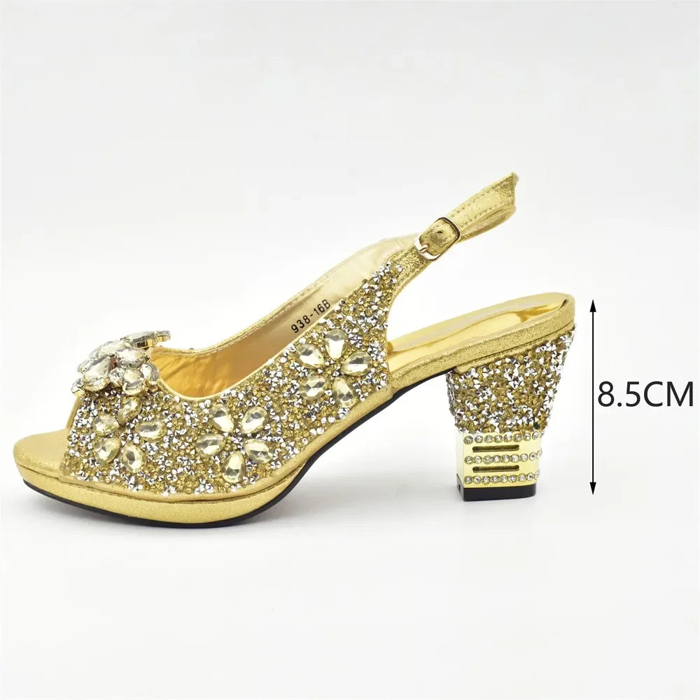 New Arrival Italian Shoes and Bags Matching Set Decorated with Rhinestone Plus Size Shoes Luxury Italian Shoe and Bag Set 2025